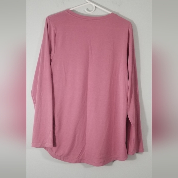 Athleta Long Sleeve V-Neck Pink Soft Tee. Small Slit on Right Forearm Size Large - Picture 4 of 7